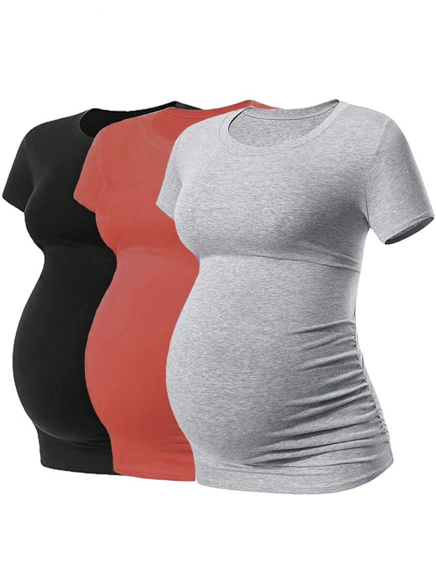 SHEIN Maternity 3pcs Solid Ruched Side Tee