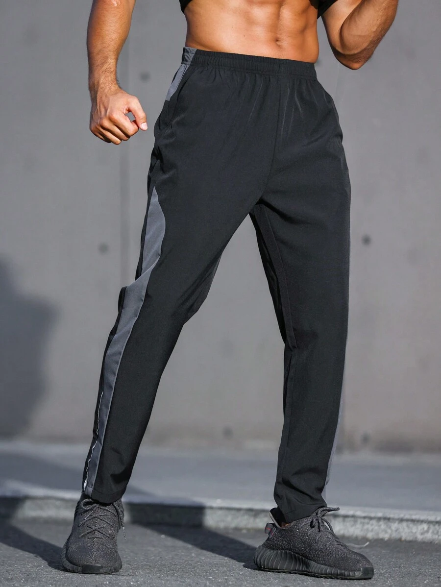 Manfinity Running Boyfriend Style Men Contrast Panel Slant Pocket Sports Pants Fall Breathable