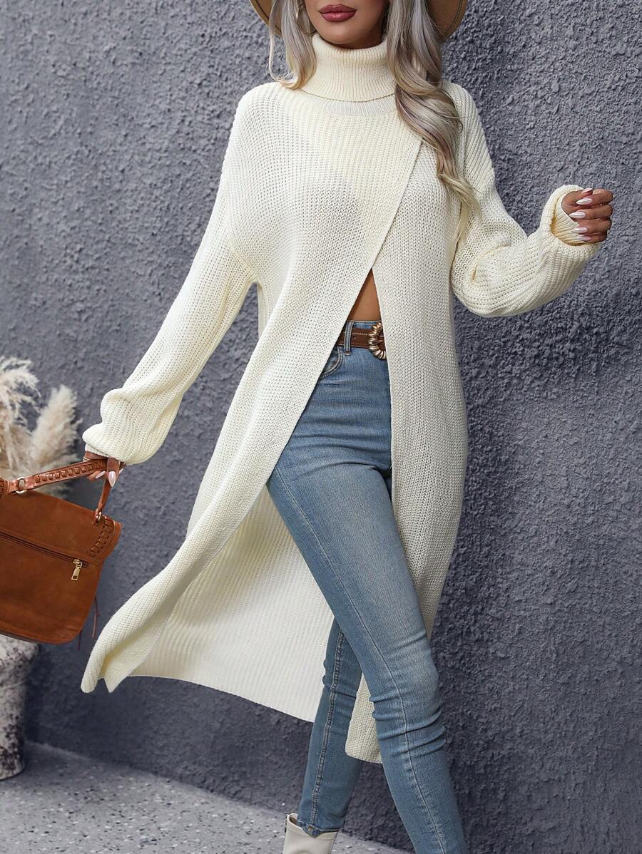 Calvaya Turtleneck Drop Shoulder Wrap Hem Sweater