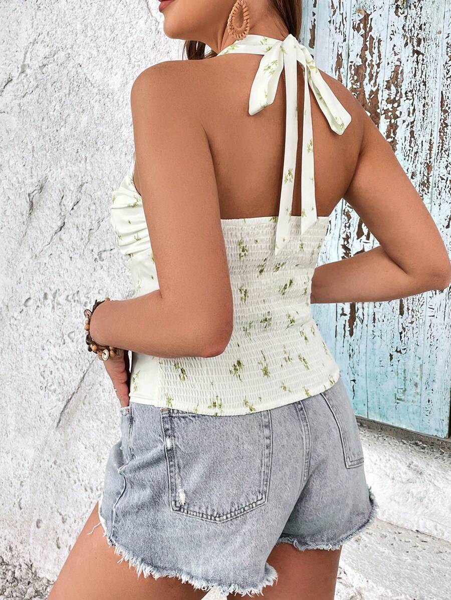 SHEIN VCAY Talla grande Top halter con estampado floral fruncido
