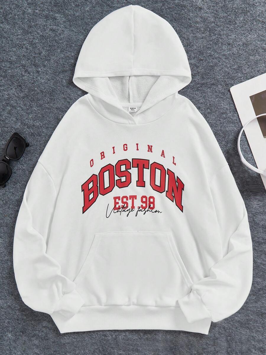 SHEIN Teen Mädchen Hoodie mit Buchstaben Grafik, Känguru-Tasche