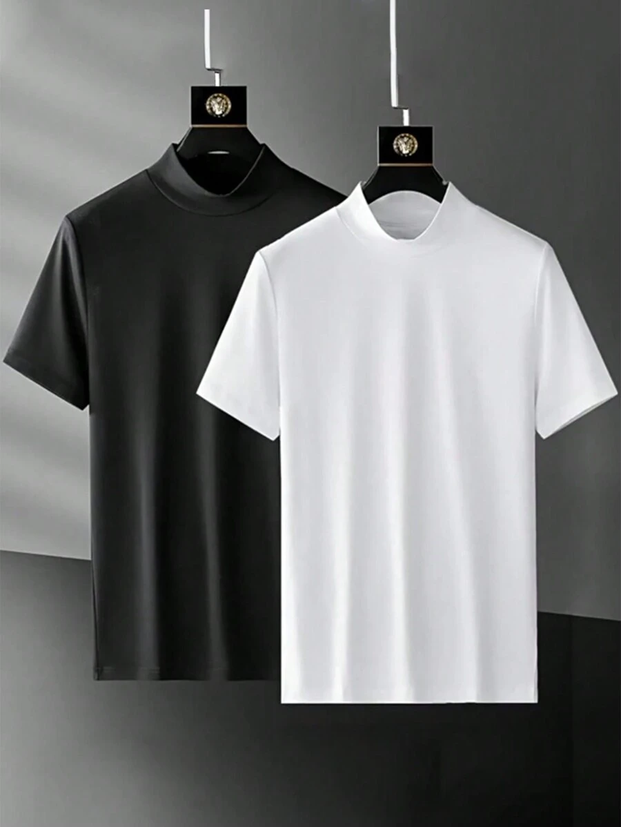 Manfinity Homme Hombres 2 piezas Camiseta unicolor de cuello alto