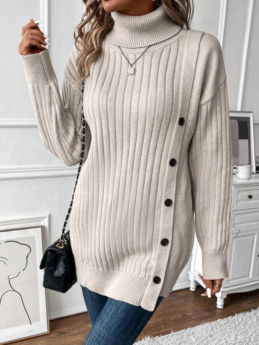 SHEIN Clasi Col Knoopdetail Oversized Truien