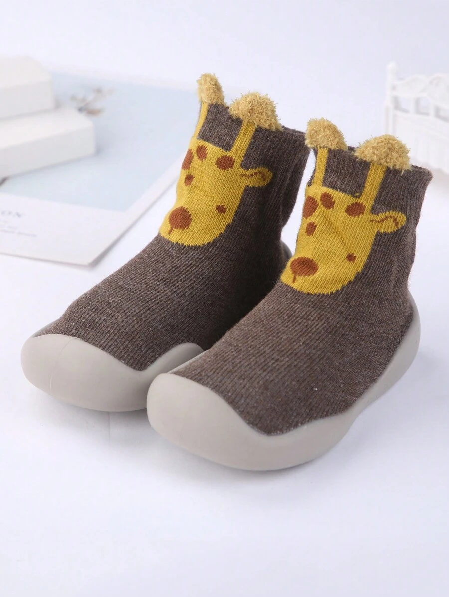 1pair Infant Soft-sole Anti-slip Indoor Floor Socks Shoes, Original Cartoon Animal Design, Cute Baby Athletic Sneakers