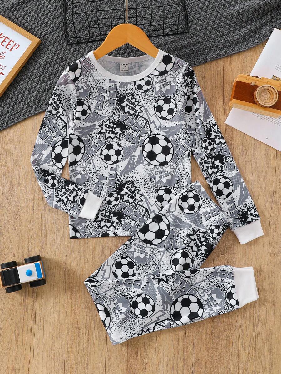 Conjunto De Pijama Com Camiseta E Calça De Futebol Ajustado Para Menino