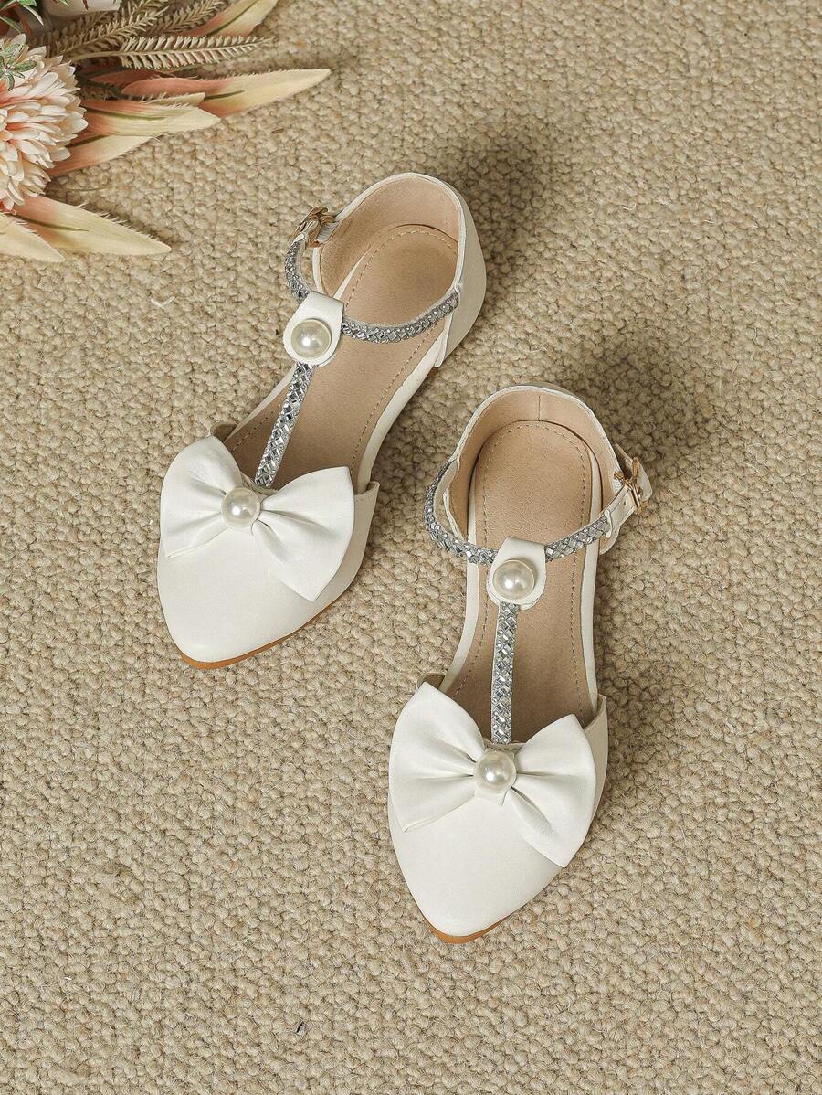 Zapatos Planos Infantiles Para Niña, Blancos Con Perlas De Moda Para Fiestas