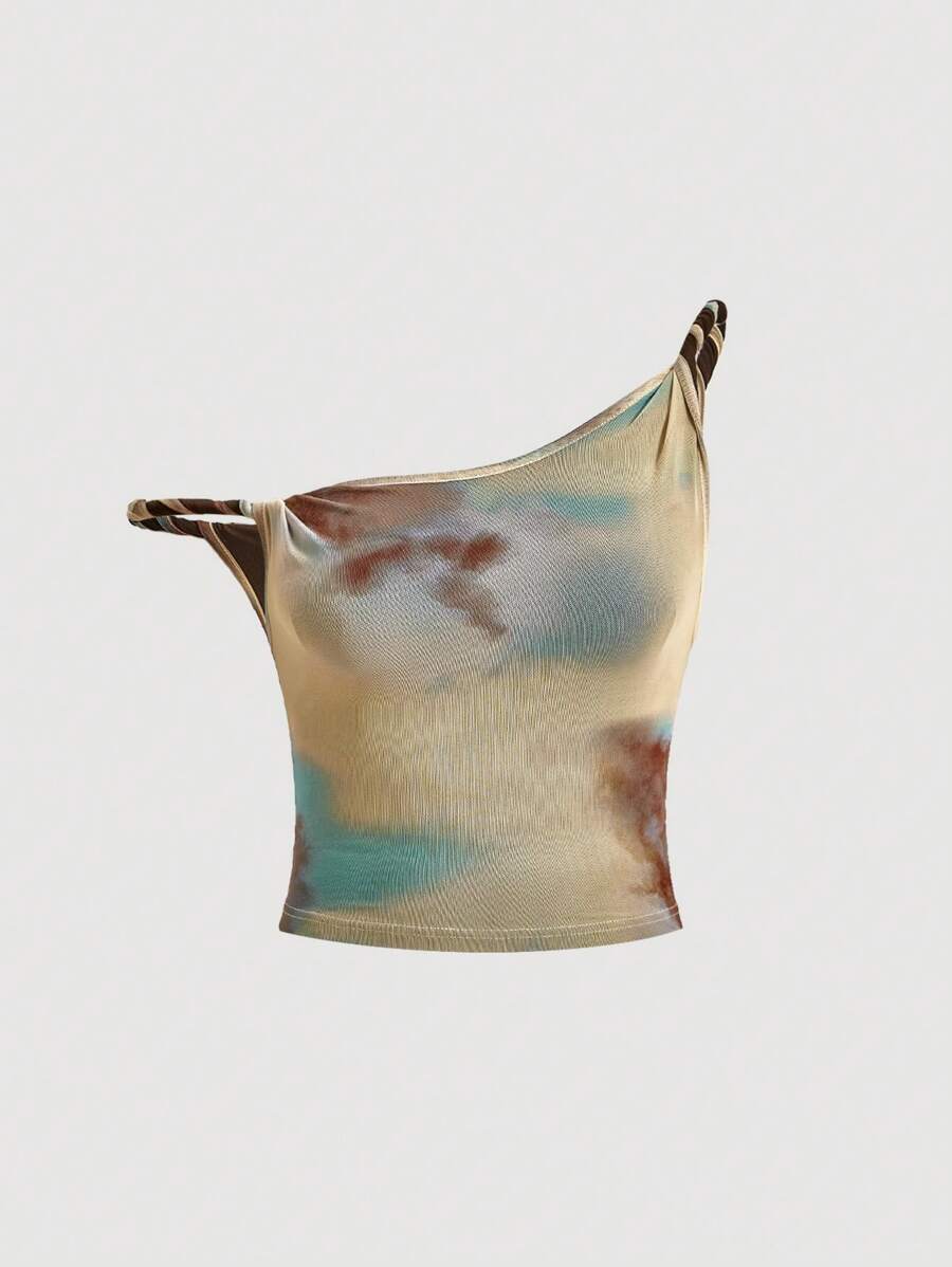 SHEIN MOD Tie Dye Asymmetrische hals Tops , Ombreprint , Marmerprint
