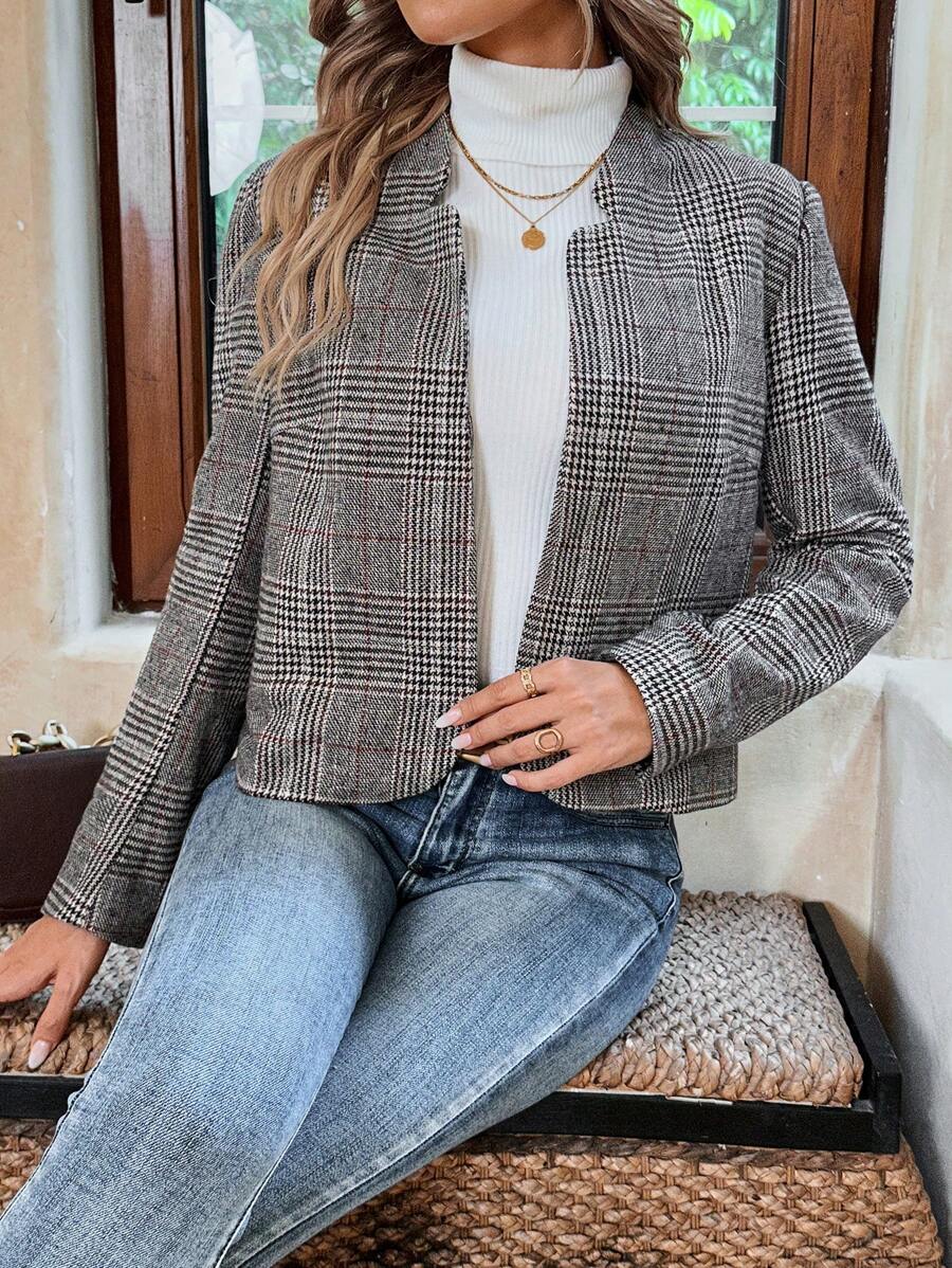 SHEIN LUNE Manteau À Carreaux Ouvert