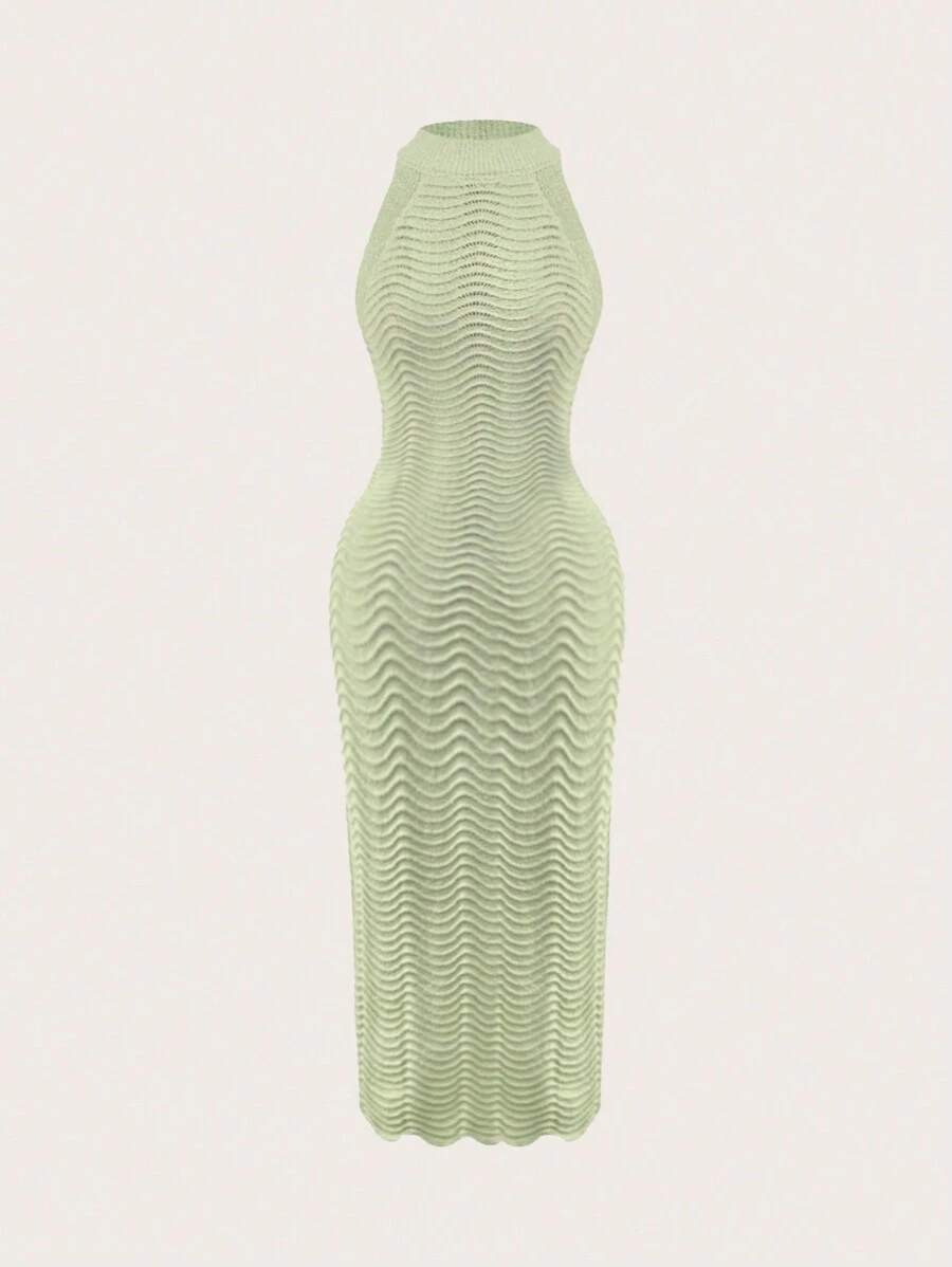 SHEIN ICON Solid Pointelle Knit Sweater Dress