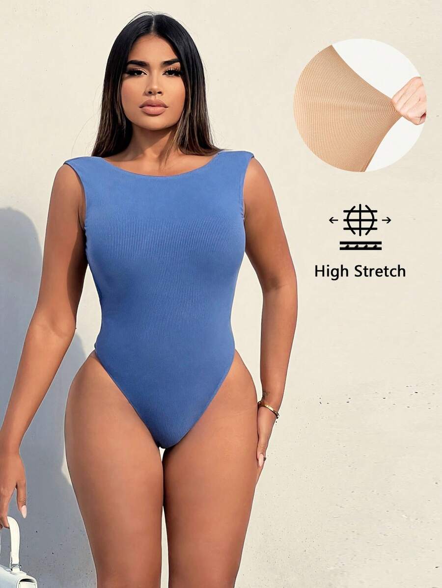 SHEIN SXY Solid Ribbed Knit Tank Bodysuit