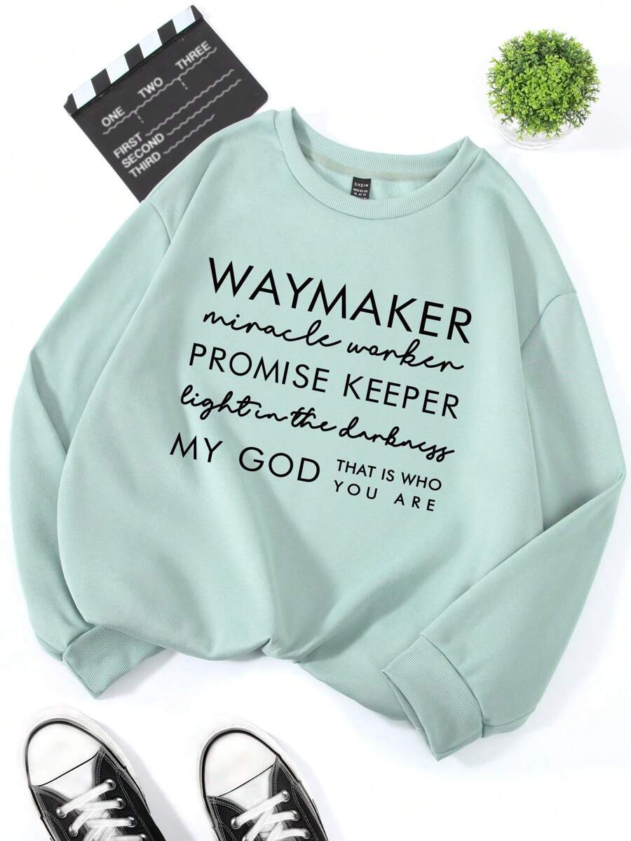 INAWLY Plus Slogan Graphic Thermal Lined Sweatshirt, For Winter