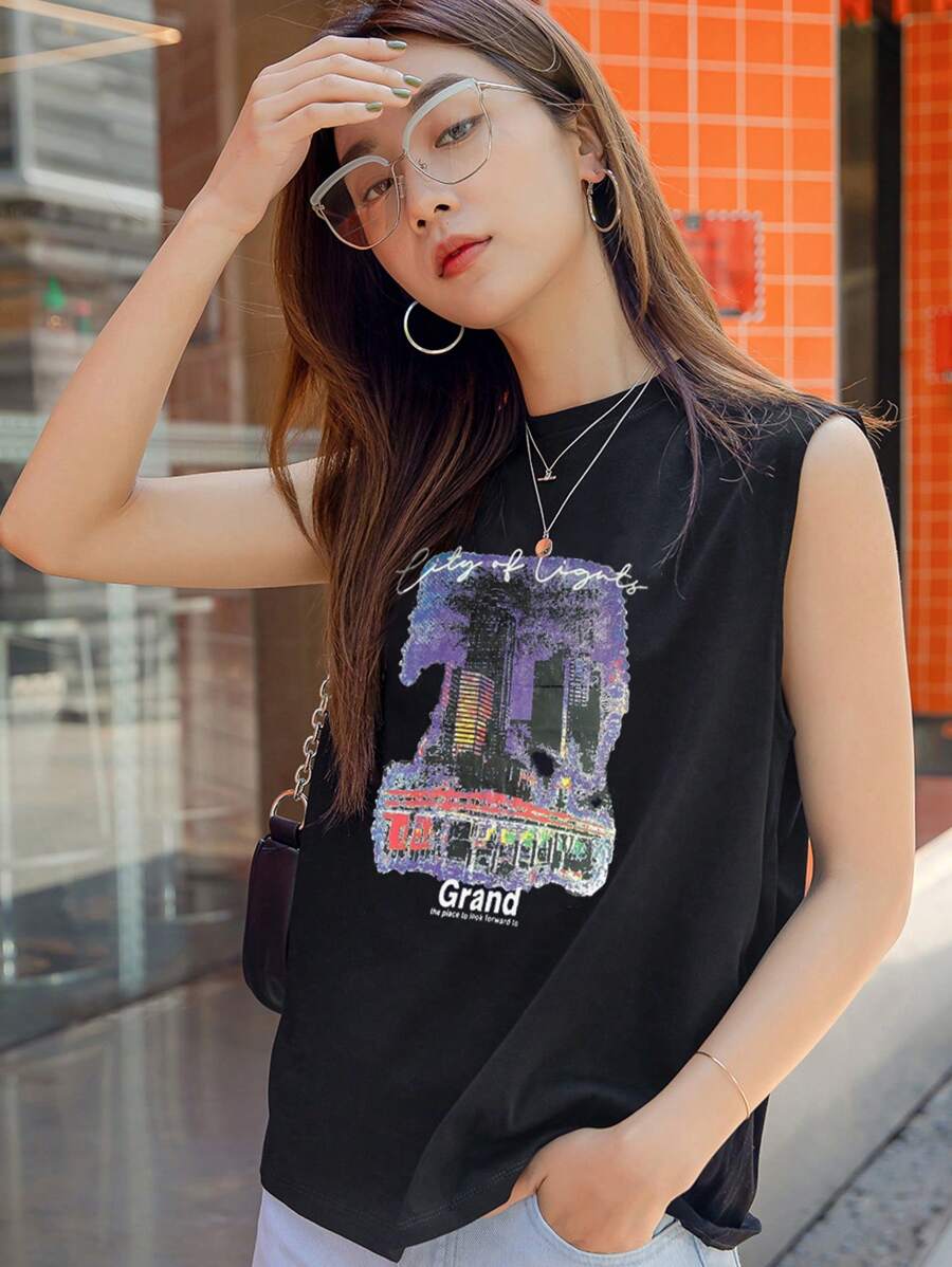 DAZY Letter & Graphic Print Tank Top