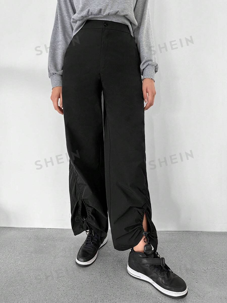 SHEINNeu Pantalones unicolor bajo con cordón