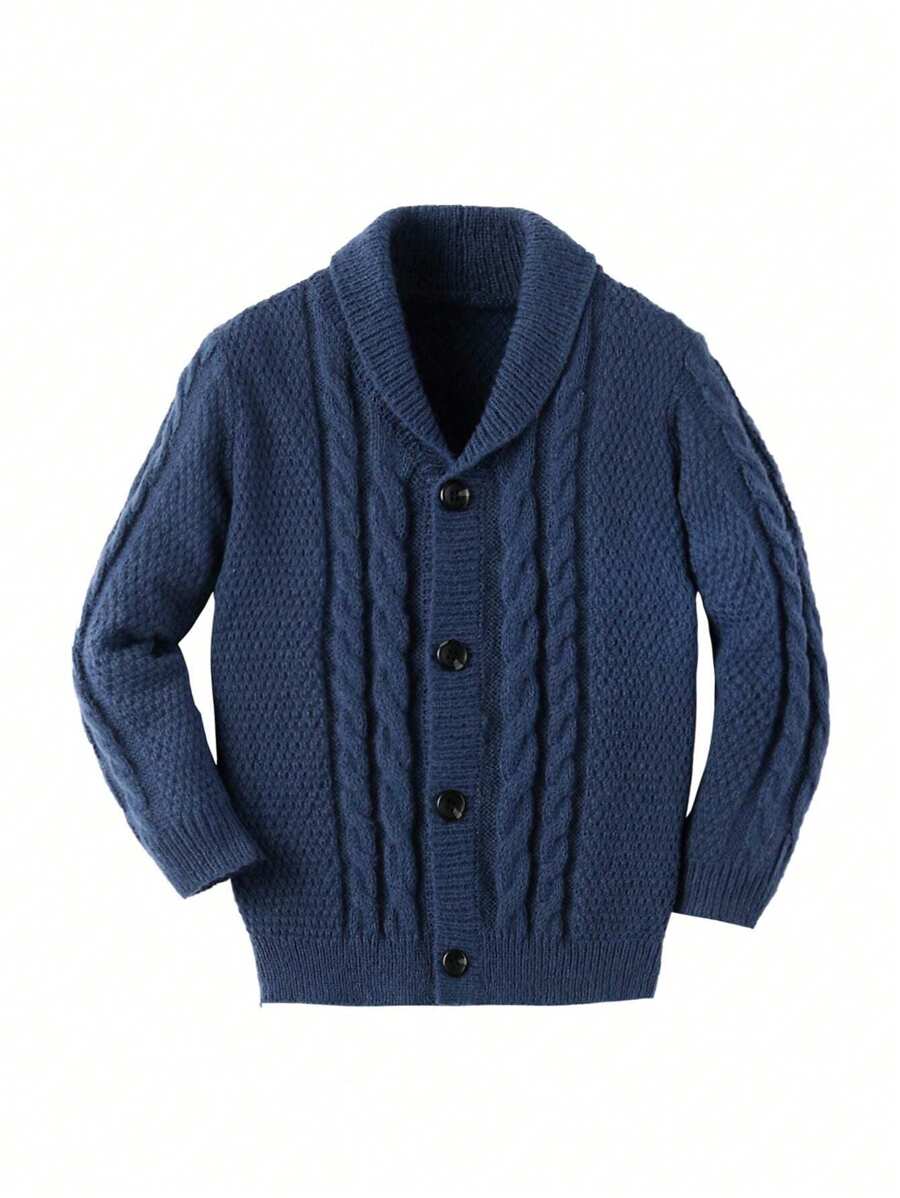 SHEIN Jonge jongen Casual Straatstijl Losse pasvorm Knoppen Cardigans Met Gedraaid En Knit patroon , Herfst Winter