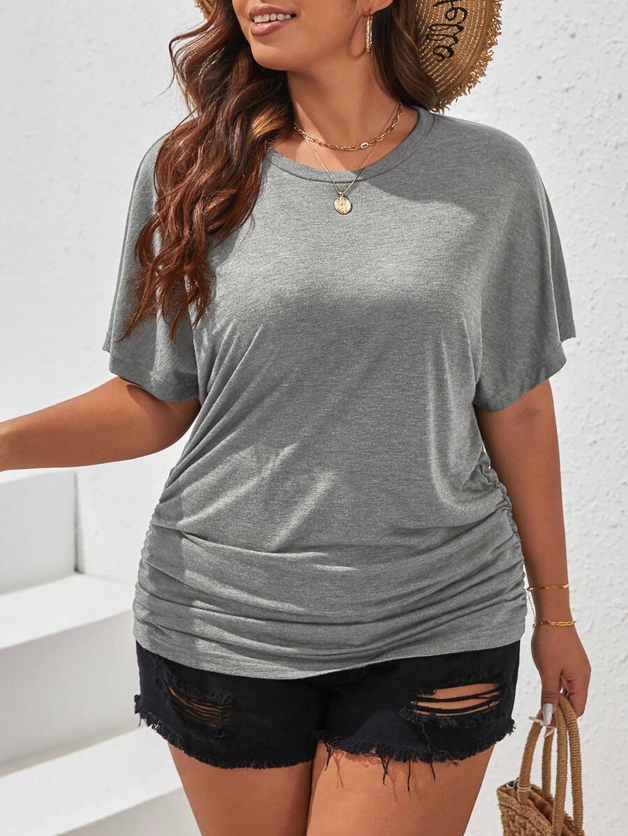 SHEIN Frenchy Plus Solid Batwing Sleeve Tee