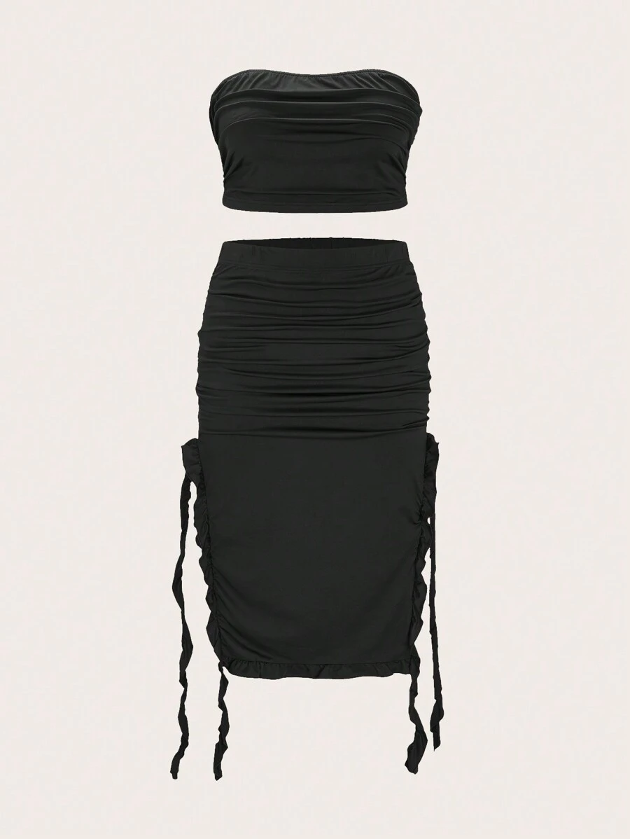 Celure Plus Ruched Tube Top & Drawstring Side Skirt