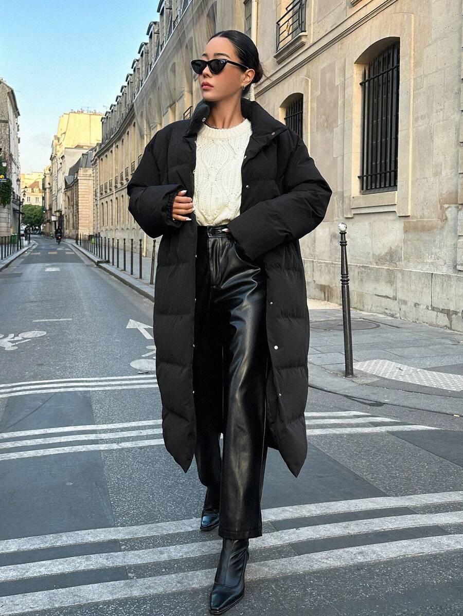 DAZY Solid Color Loose Long Sleeve Pockets Women Padded Coat,Winter Women Clothes,Padded Coat Women