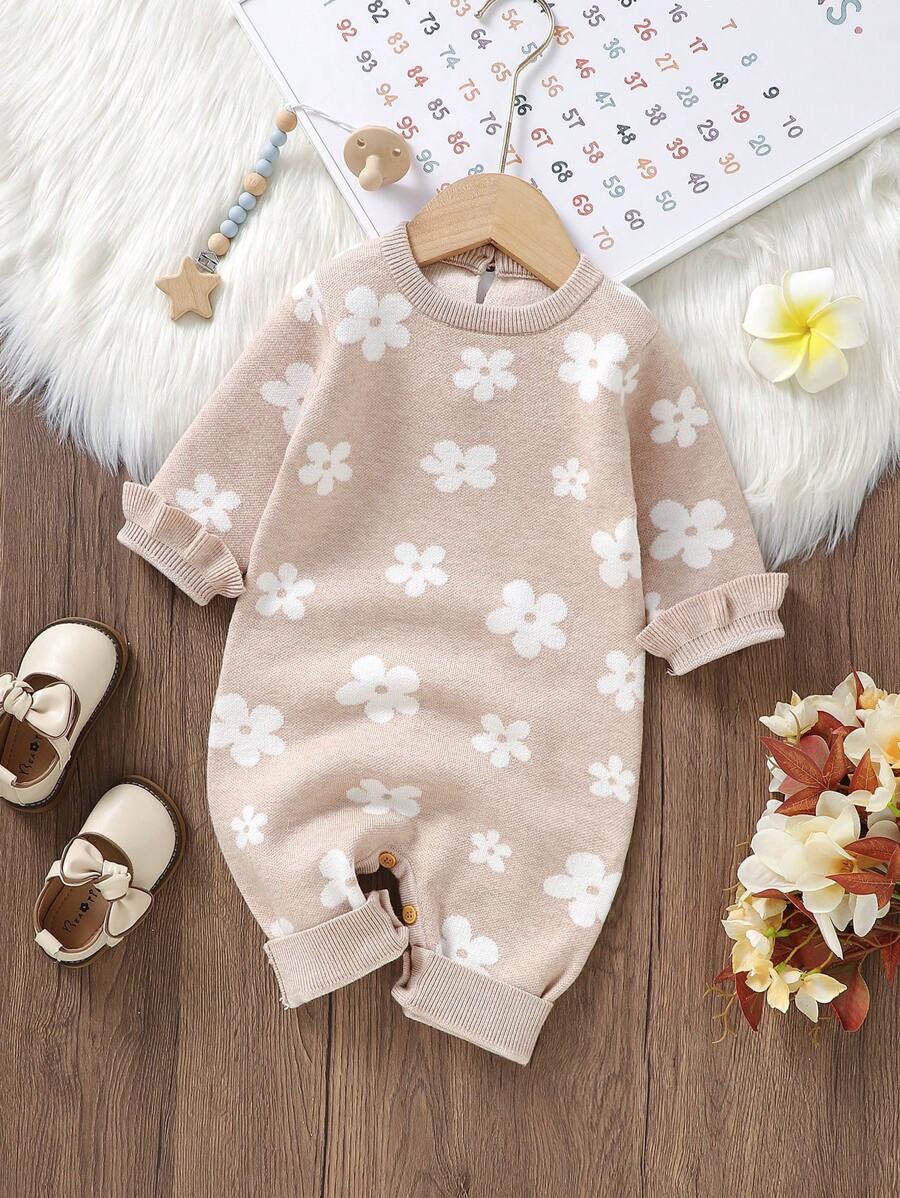 Bébé Fille Combinaison Fleuri En Tricot