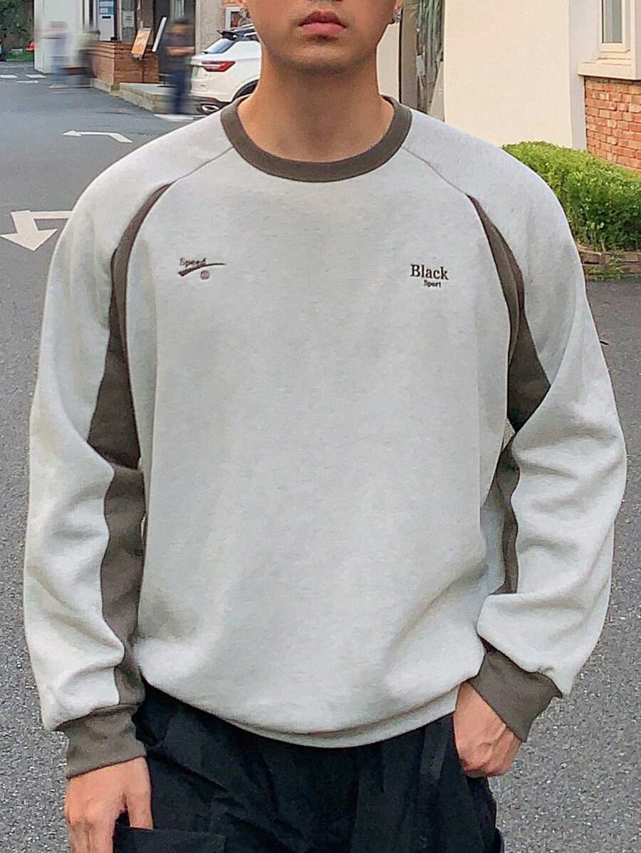 DAZY Homme Sweat-shirt À Lettres À Bordure Contrastante Manches Raglan