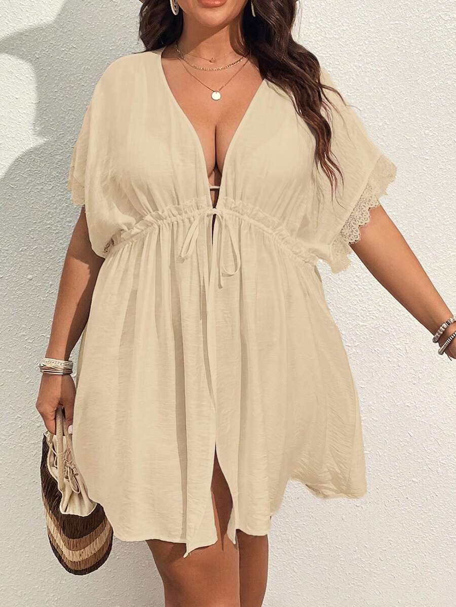 SHEIN VCAY Kimono con maniche a pipistrello, laccetti frontali, taglie comode, per l'estate
