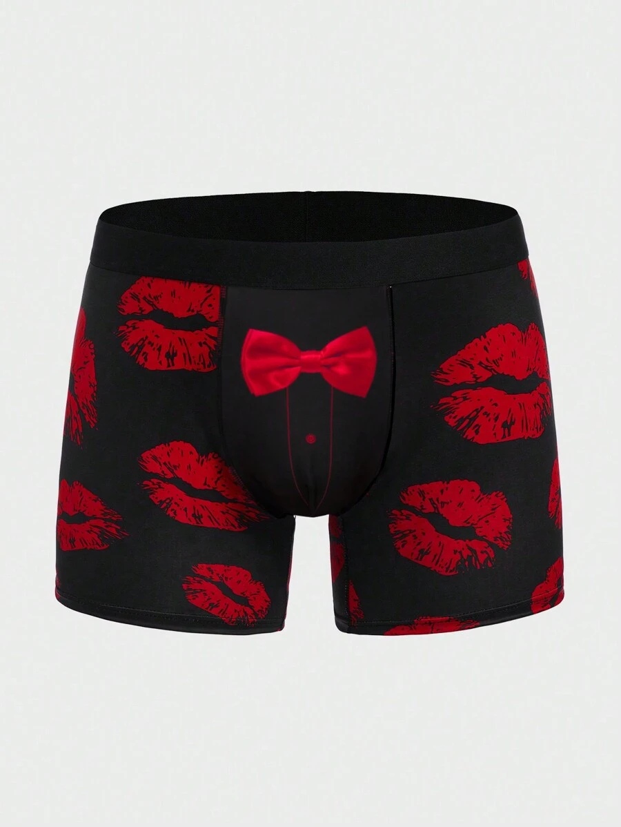 Hombres Shorts de natación con estampado de labio con lazo delantero pierna cuadrada