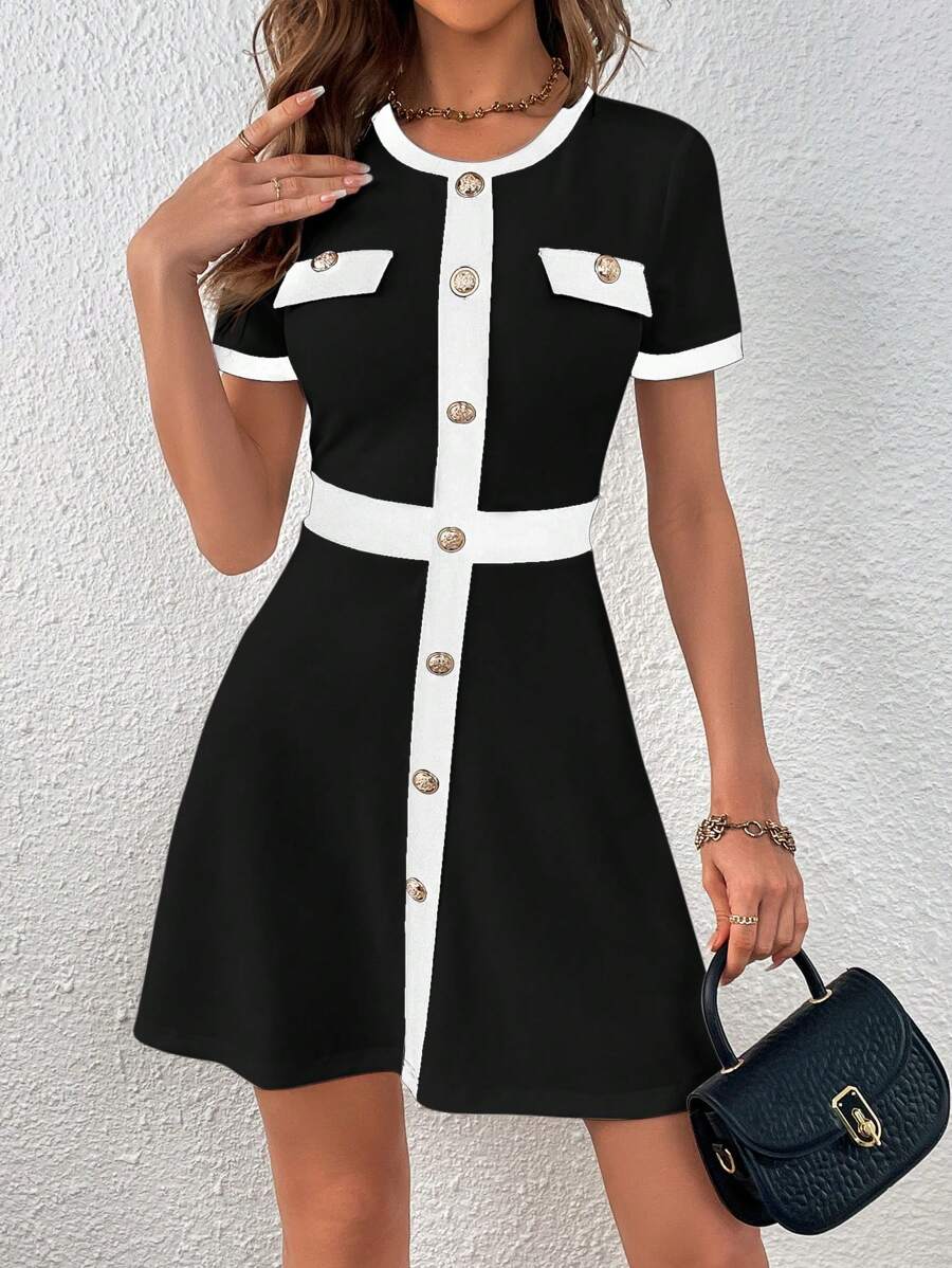 SHEIN Privé Abiti bordo a contrasto con bottone frontale