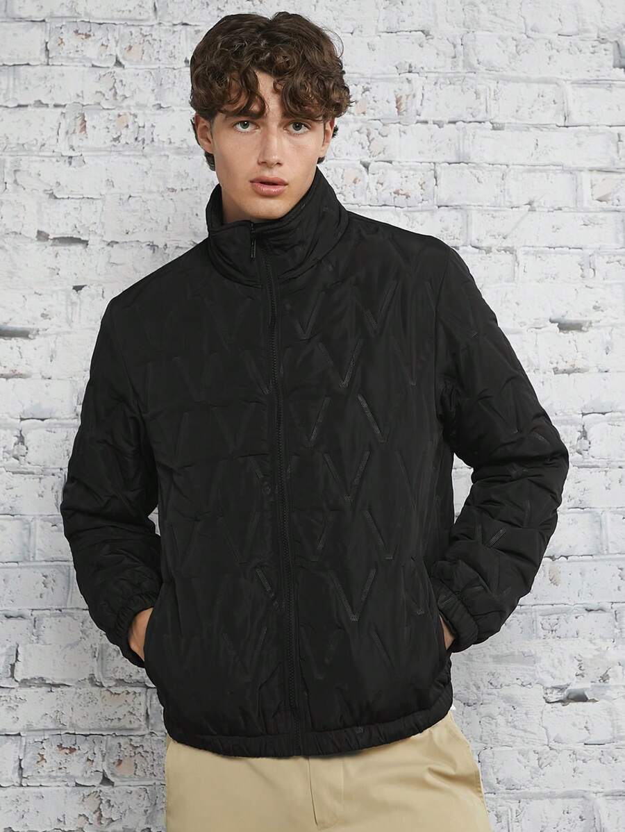 Manfinity VCAY Loose Fit Men's Solid Color Zip-Up Quilted Winter Coat