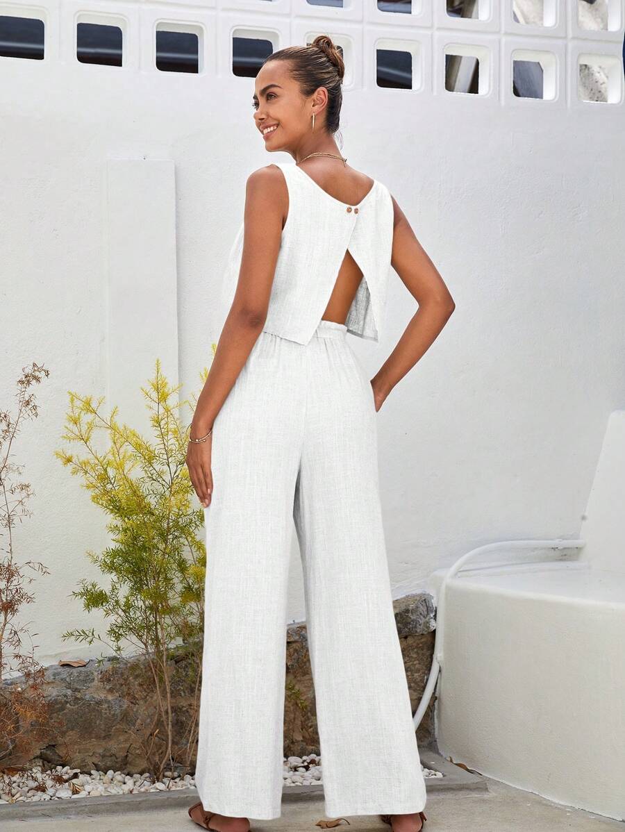 SHEIN VCAY Solid Tank Top & Wide Leg Pants