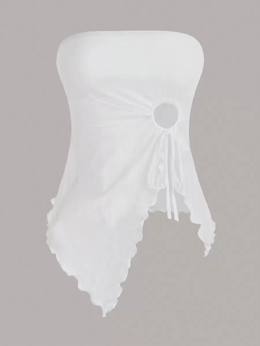 SHEIN ICON Drawstring Side Asymmetrical Hem Tube Asymmetrical Top