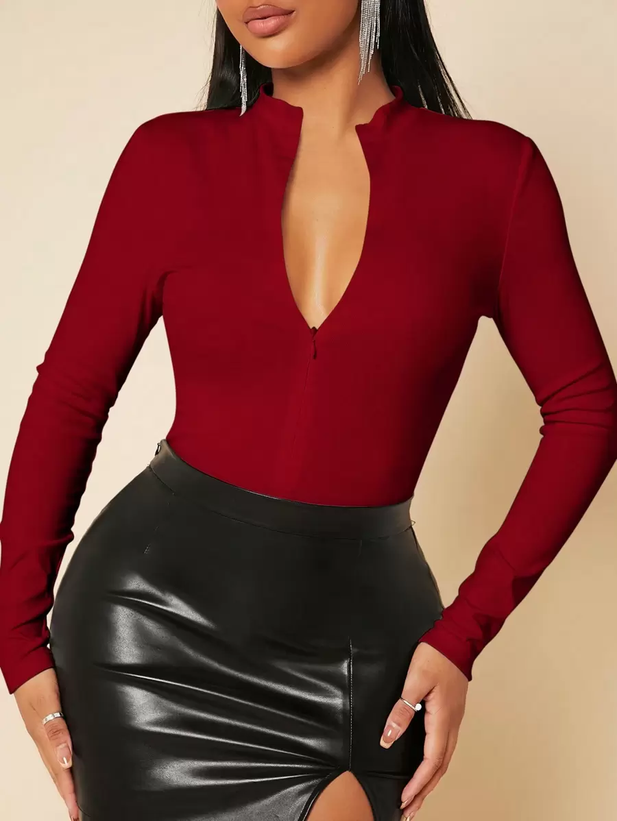 SHEIN SXY Zip Up Slim Fit Tee Bodysuit