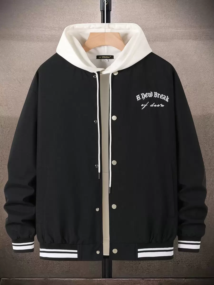 Manfinity EMRG Chaqueta Universitaria Suelta Para Hombres Con Bordado De Letras Y Detalles De Rayas (sin Capucha)