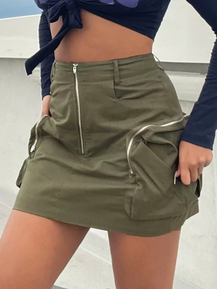 SHEIN SXY Zip Fly Pocket Side Skirt
