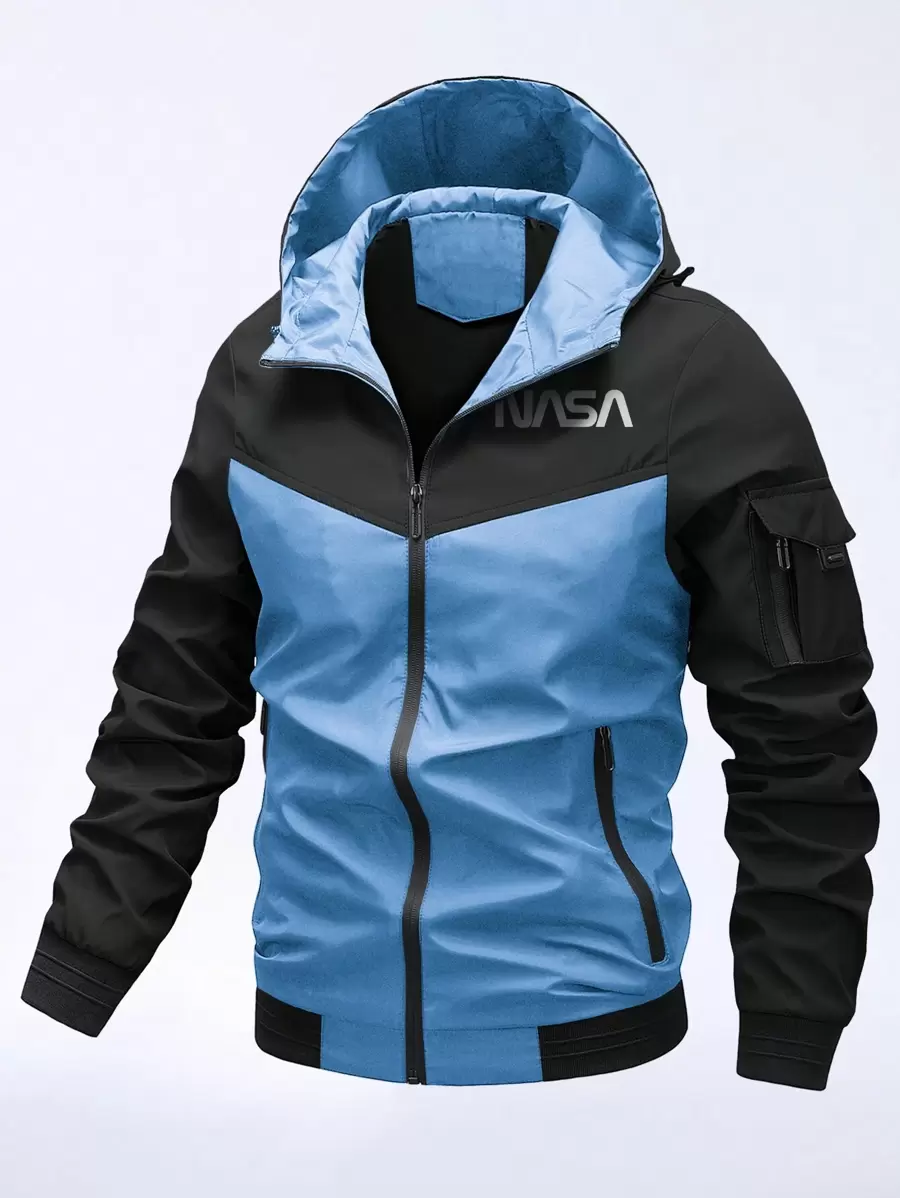 Manfinity Homme Men Letter Graphic Colorblock Zip Up Hooded Jacket