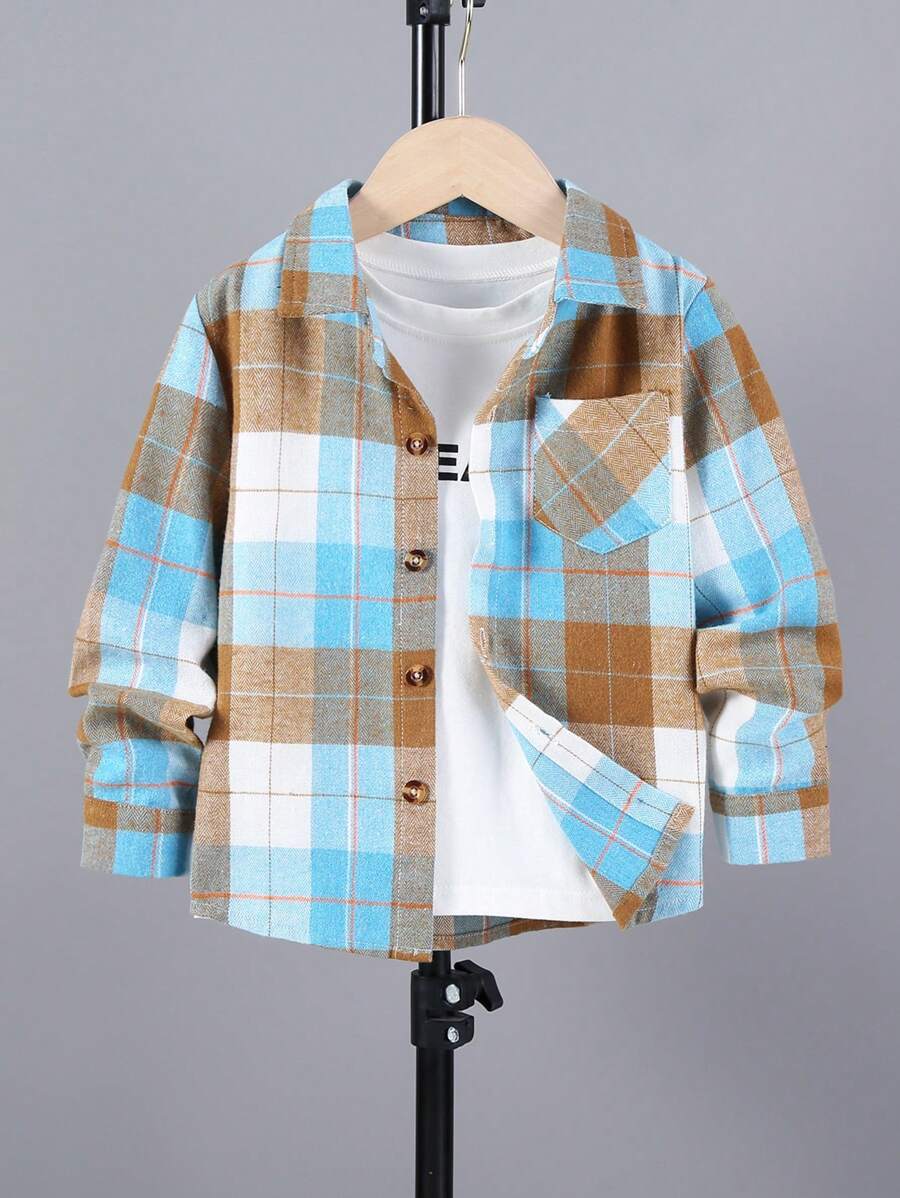 SHEIN Jeune Garçon Chemise À Carreaux Avec Poche (Sans T-Shirt)