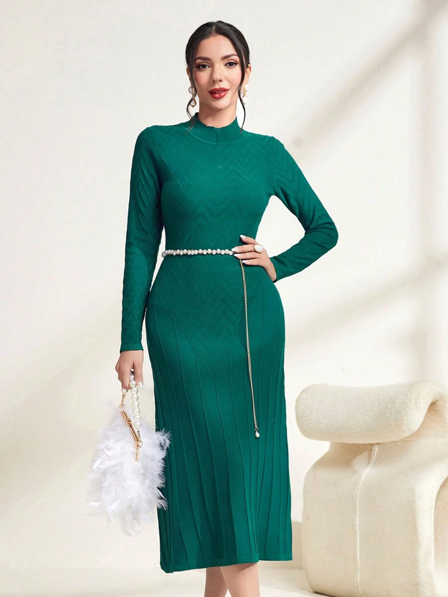 Modelyn Solid Mock Neck Sweater Dress Without Belt