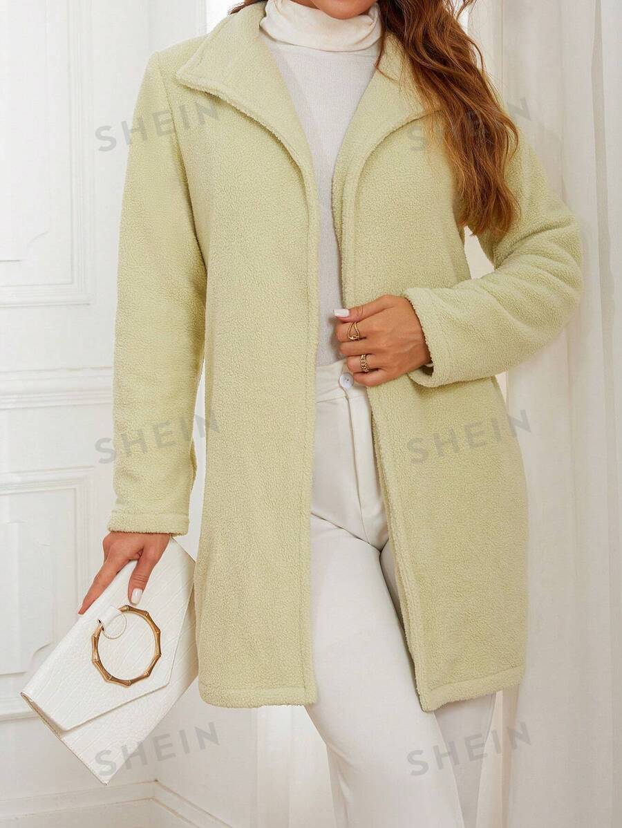 SHEIN LUNE Abrigo teddy unicolor con parte delantera abierta