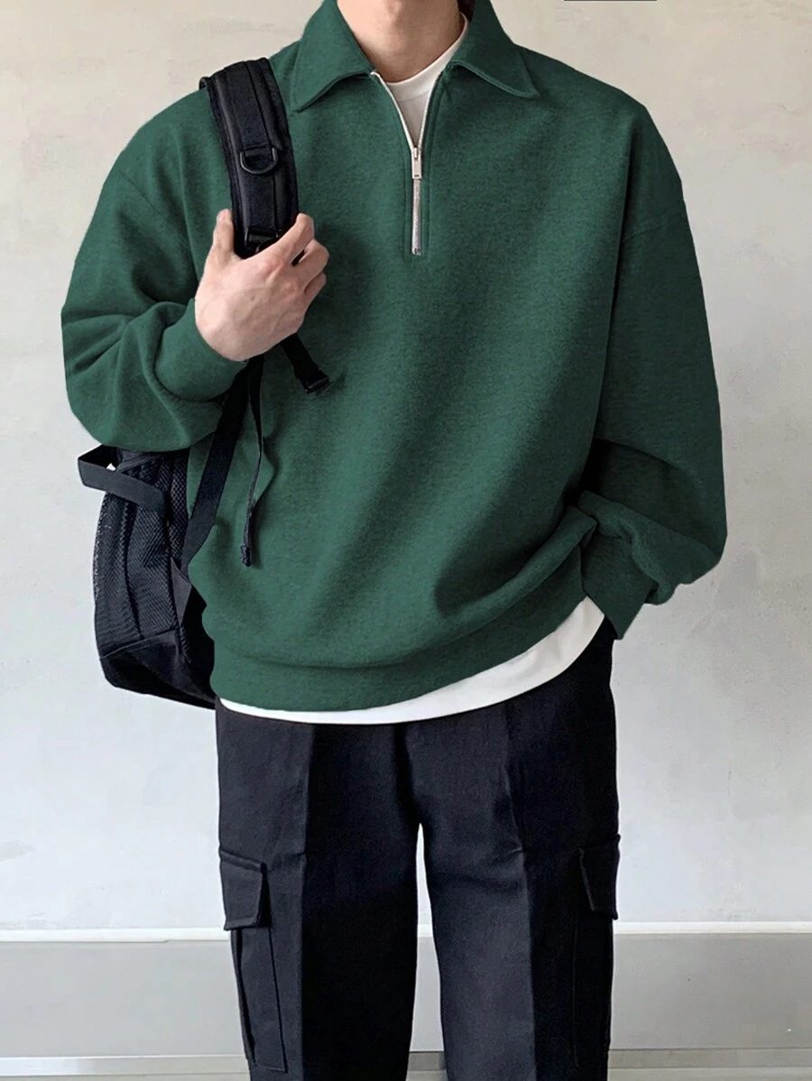 DAZY Men Quarter Zipper Drop Shoulder Pullover Without Tee, For Tennis,Fall Clothes