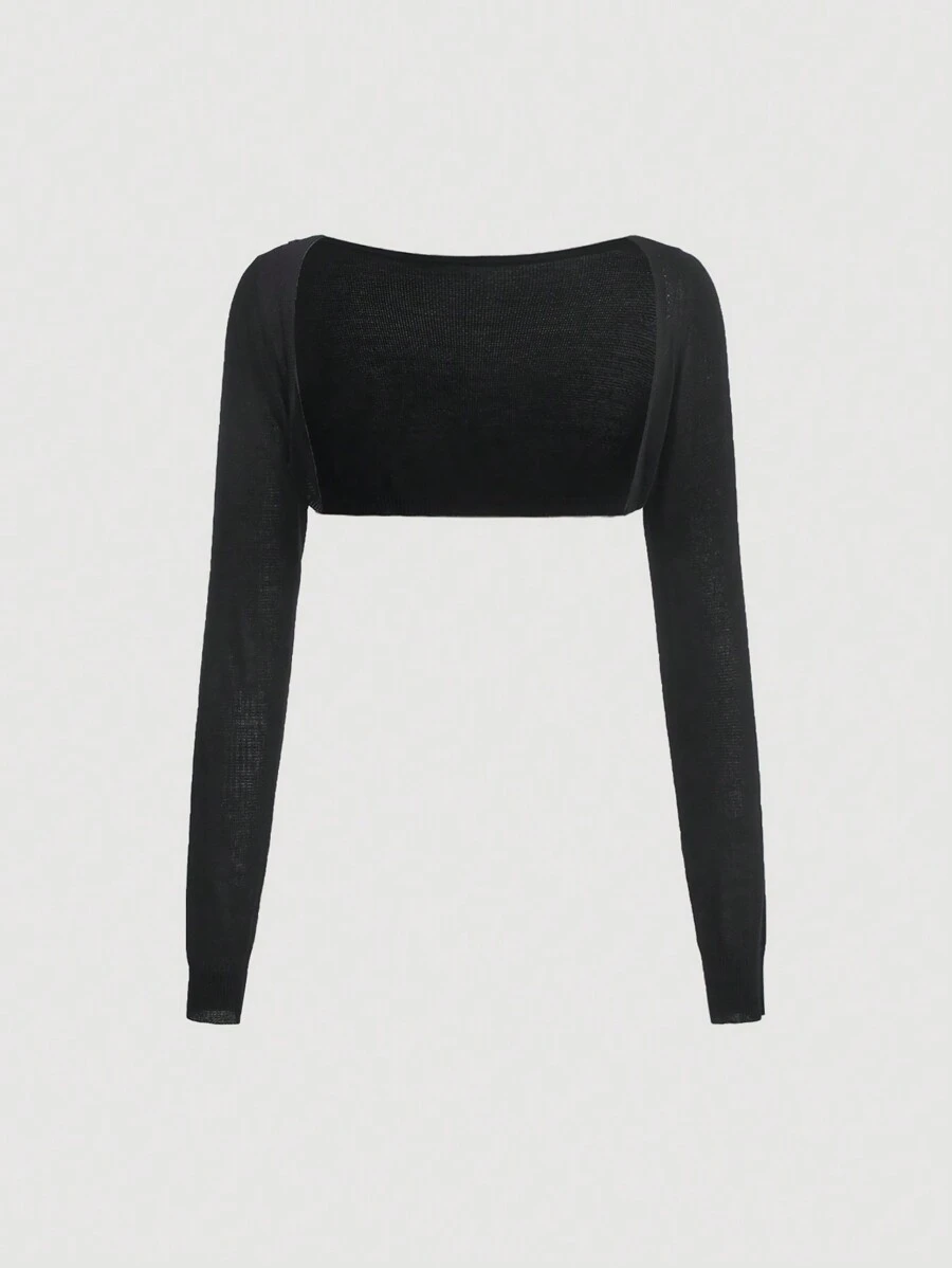 SHEIN MOD Cárdigan corto sólido, Tops de manga larga