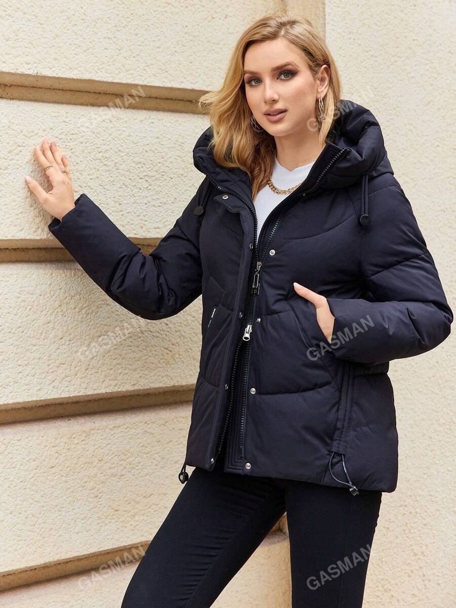 GASMAN Zip Up Drawstring Hooded Padded Coat