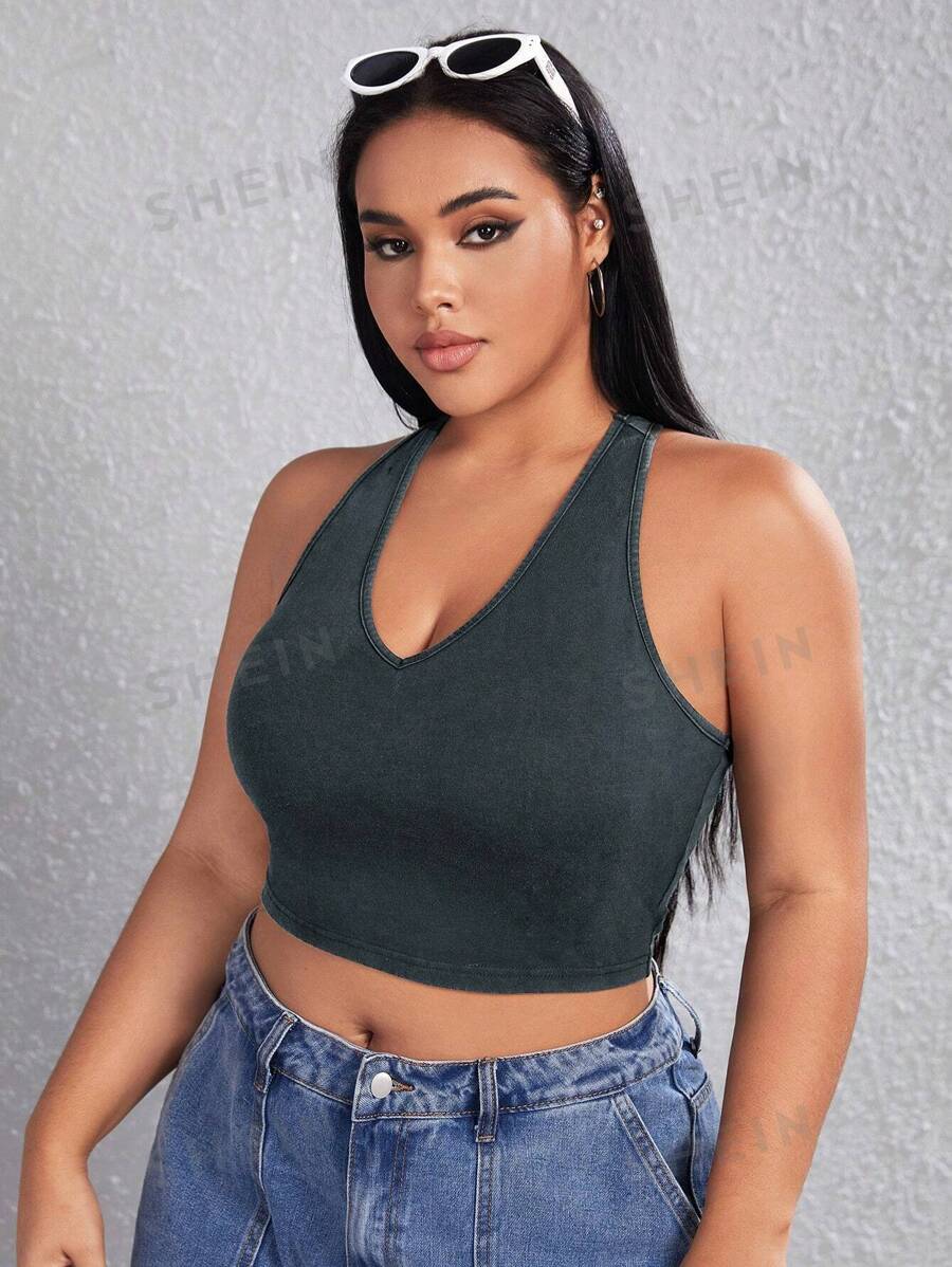 SHEIN EZwear Talla grande Top halter crop unicolor