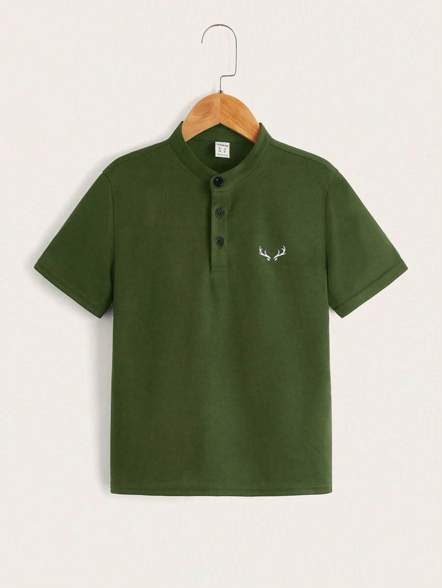 SHEIN Garoto pré-adolescente Galhadas Imprimir Gola Simulada Camiseta Polo