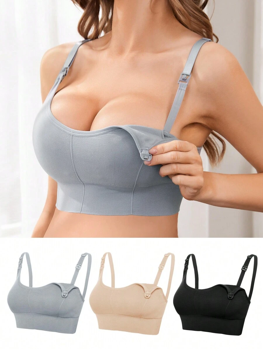 SHEIN Conjunto de 3 sostenes de lactancia inalámbricos para maternidad de color liso para madre