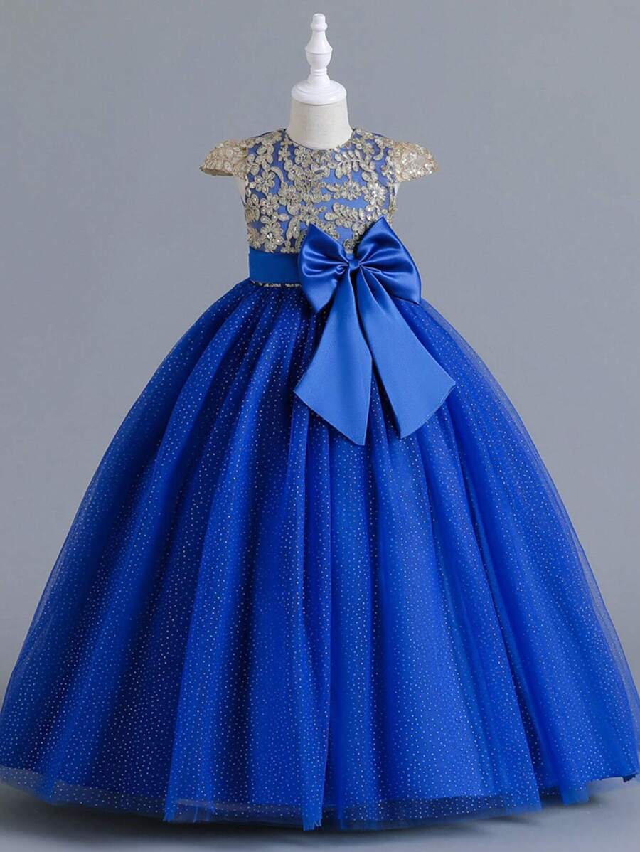 Vestido de princesa elegante con lazo para niñas, adecuado para fiestas y ocasiones formales (consulte la tabla de tallas en los detalles del producto para seleccionar el tamaño apropiado)