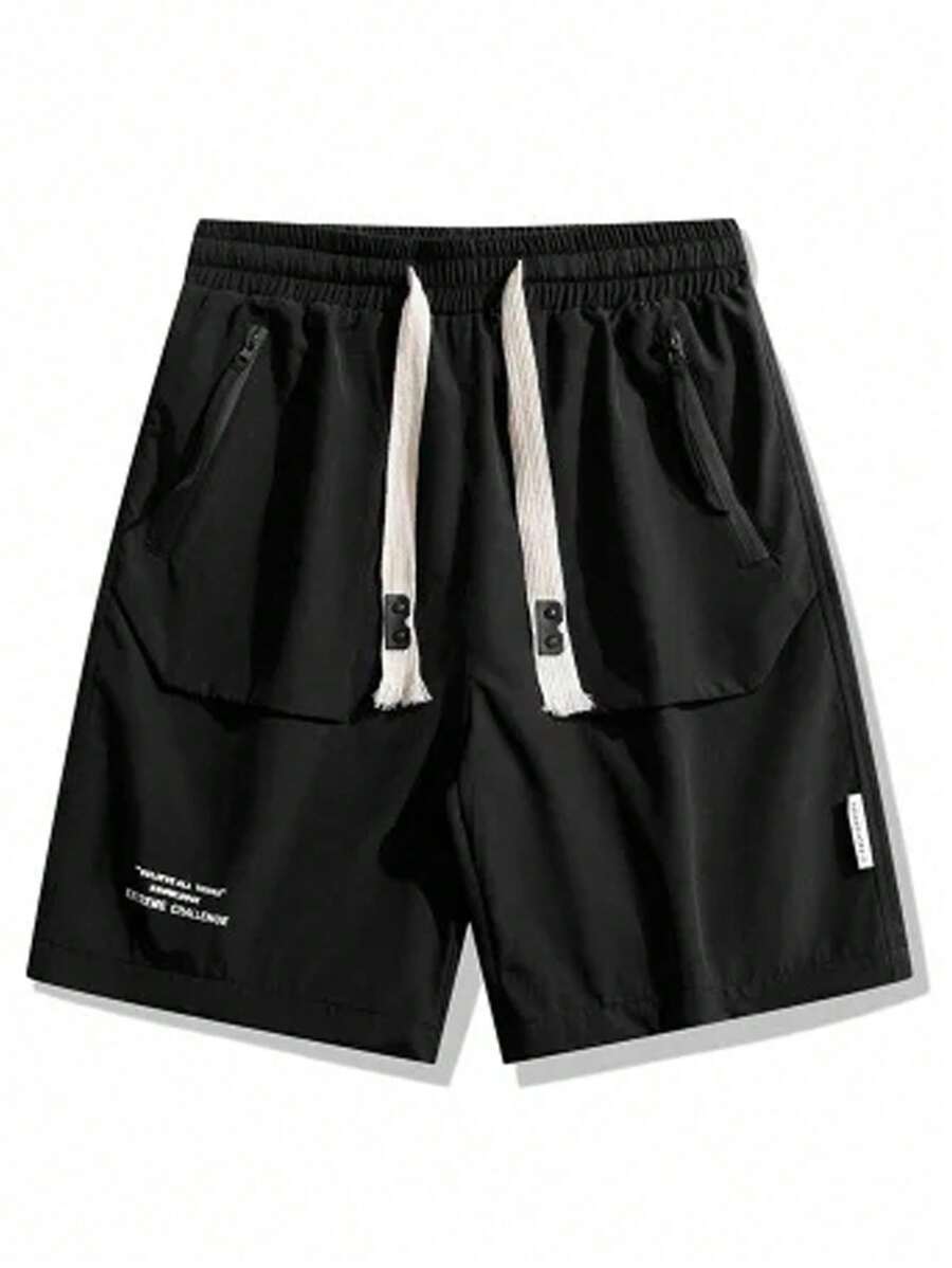Manfinity Sport Corelite Men Slogan Graphic Drawstring Waist Sports Shorts