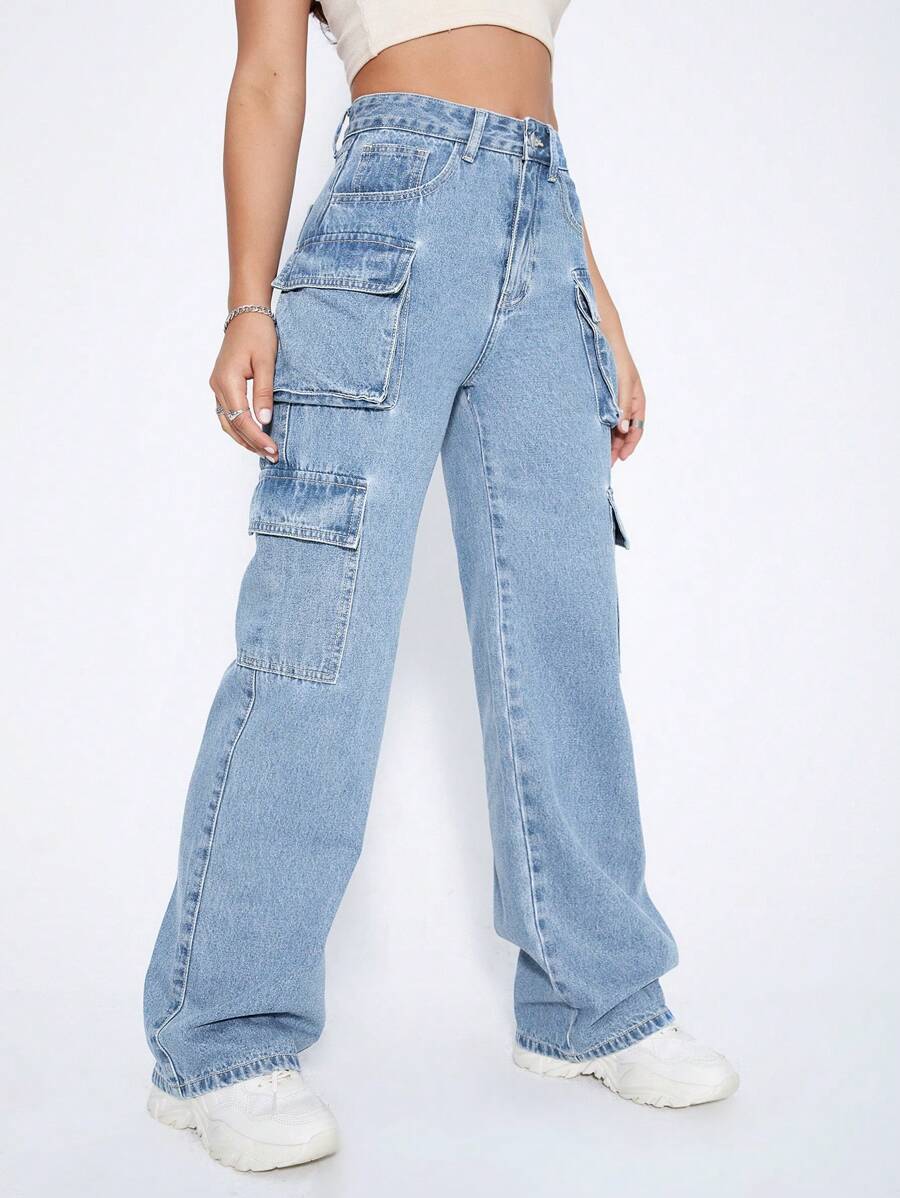 SHEIN ICON Flap Pocket Cargo Jeans