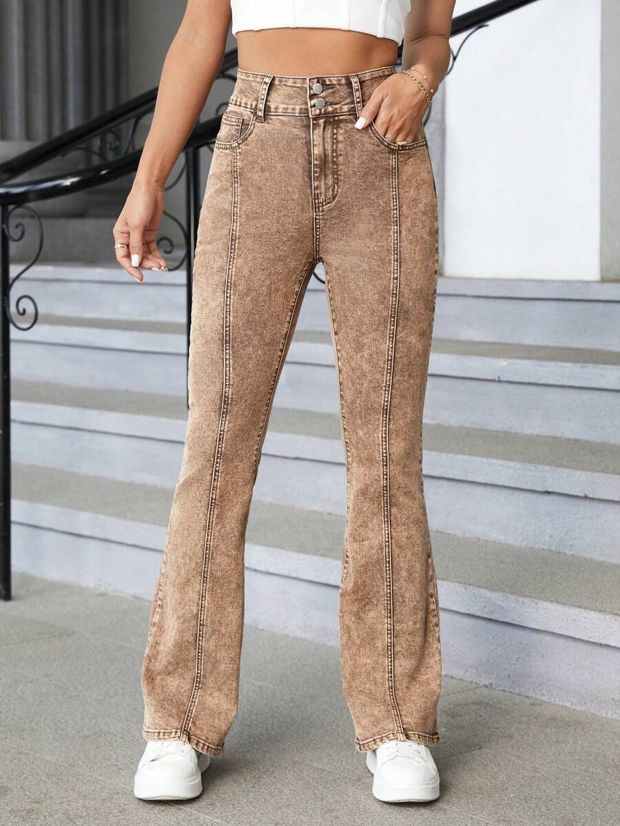 SHEIN Privé Jeans de pierna amplia con costura delantera