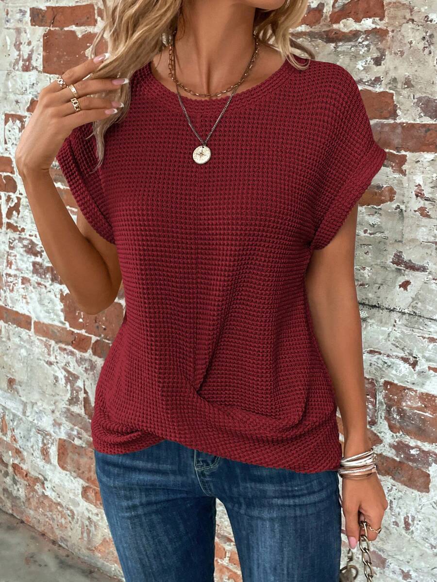 SHEIN LUNE Solid Batwing Sleeve Cross Wrap Tee