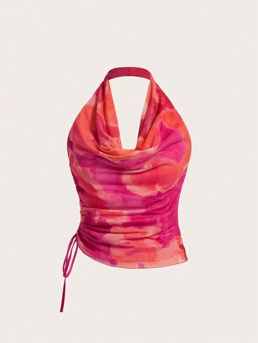 Aveloria Rosie Top halter con efecto tie-dye, drapeado delantero y cordón lateral