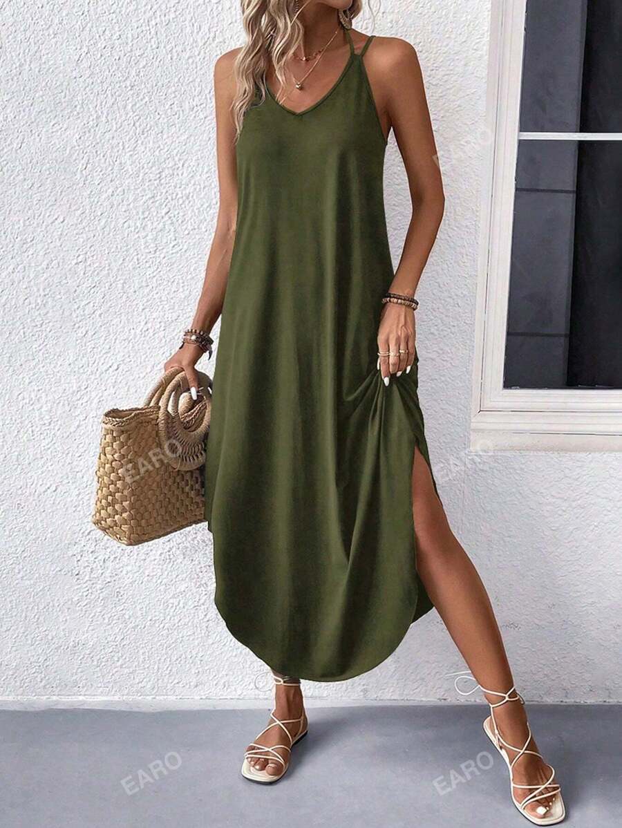 Women's Fashion Summer Versatile Loose Comfortable Spaghetti Strap Dress