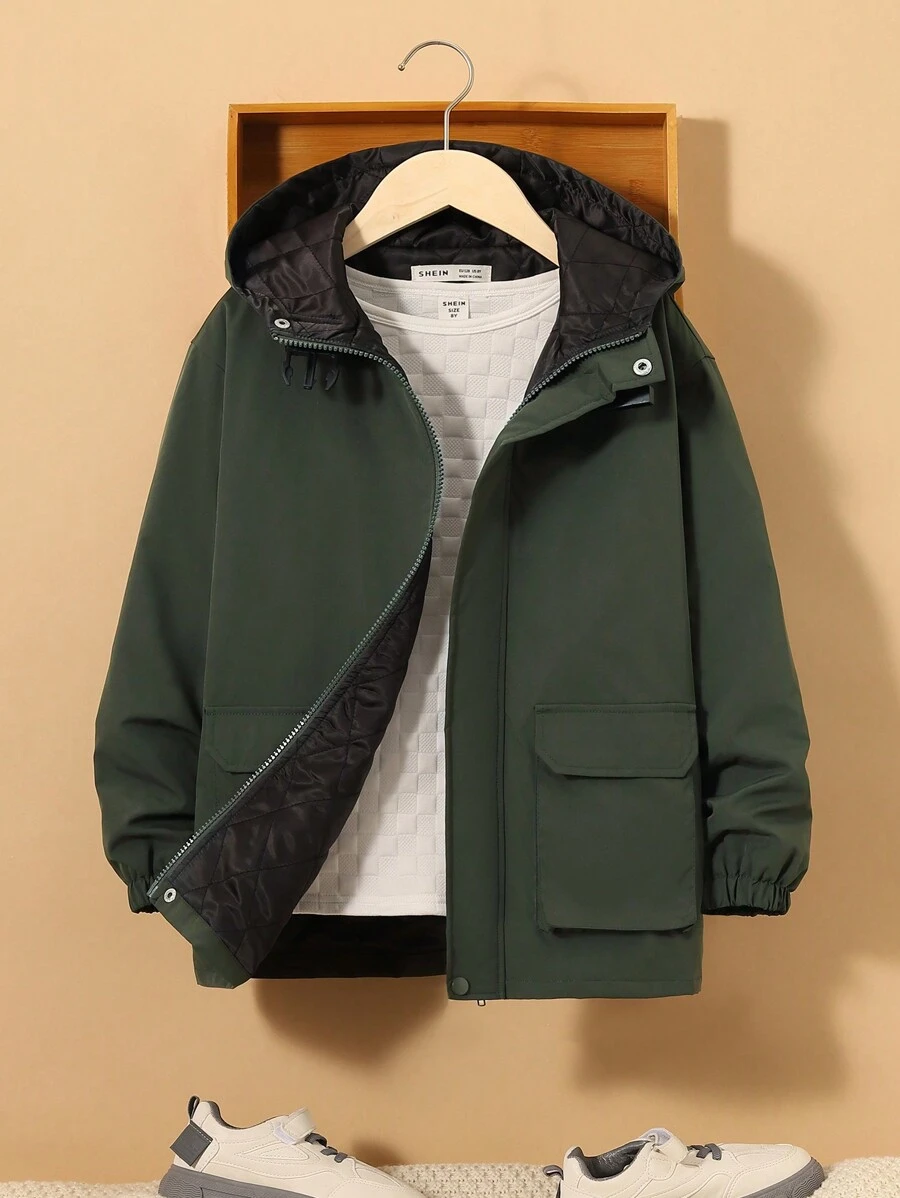 SHEIN Casaco acolchoado com capuz e bolso com aba Tween Boy